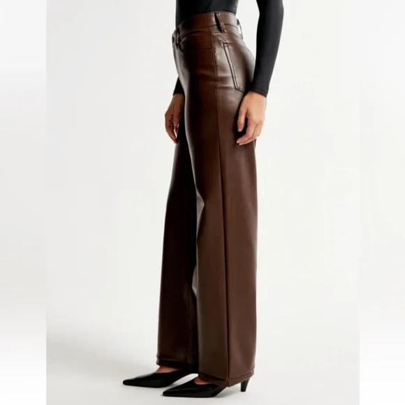 Abercrombie & Fitch The 90s Straight Ultra High Rise Curve Love Leather Pants DD - Picture 2 of 10